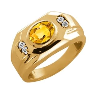 1.33 Ct Oval Yellow Citrine Topaz 14K Yellow Gold Men's Ring