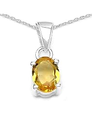0.90 Carat Genuine Citrine Sterling Silver Pendant Necklace. 18"