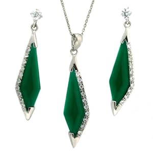 Buy Necklace Earring Jewelry Set Silver Swarovski Crystal Emerald Green May Birthstone CZ in Gift Box...