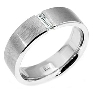 14k White Gold Mens Solitaire Baguette Cut Diamond Ring .25 Carats