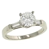 3 Baguette Diamond Engagement Ring .27cttw (CZ ctr)