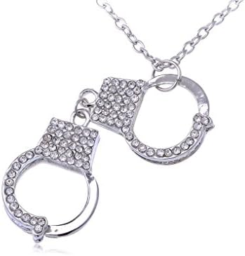 Spicy Key Silver Tone Rhinestones Hand Cuff Toy Police Bad Boy Costume Necklace