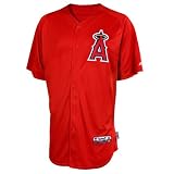 MLB Men's Los Angeles Angels Short Sleeve Authentic Button Front Cool Base Batting Practice Jersey (Scarlet/Scarlet, XX-Large)