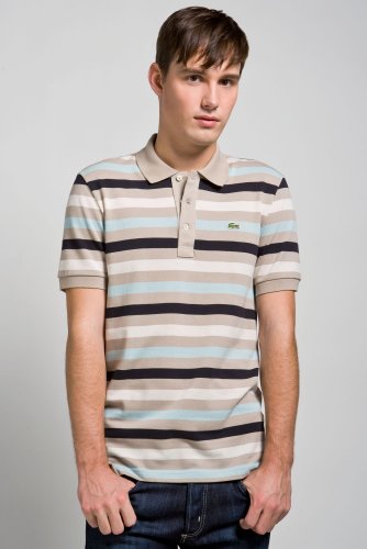 Short Sleeve Pique Small Rugby Stripe Polo