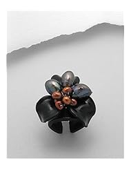 Black Flower Leather Dyed Fresh Water Pearls Ring