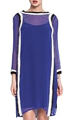 Long Sleeves Cashmere/Silk/Tulle Round Neck Slit Sheer Above the Knee  Dress