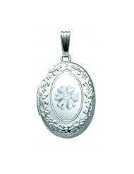Sterling Silver Cremation and Hair Locket w/ Diamond Center 1/2 inch x 1 inch in Sterling Silver