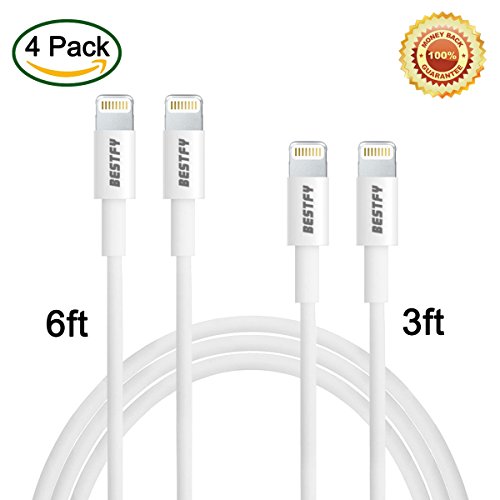 Bestfy(TM)4Pack 2PCS 3FT+2PCS 6FT Extra Long 8pin to USB Sync Data and Charging Cable Cord Wire for iPhone 6/6 Plus/6s/6s Plus, iPhone 5 5c 5s, iPad 4 Mini Air iPod Nano 7 iPod Touch 5(White)