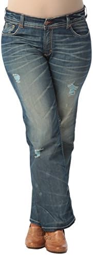 5 Pocket Modern Boot Cut Jeans in Distressed Vintage Blue Size 10, 36in Inseam