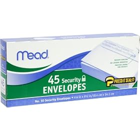 Mead Envelopes Security #10 White Press It-seal It 45 Pc