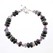 Purple Czech Glass, Iolite and Black Onyx Gemstone Beaded Toggle Bracelet with Decorative Sterling Silver Beads, 7" long, #8606
