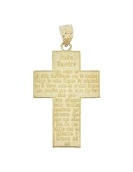 14k Yellow Gold, Padre Nuestro Cross Pendant Charm 20mm Wide