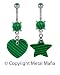 MALACHITE DANGLE HEART OR STAR BELLY PIERCING RING BNAMLCHRT- HEART