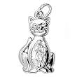 Sterling Silver Pendant - Cat - Clear Cubic Zerconia - 20mm Height