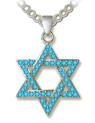 Silver Star of David Necklace Inlaid with Cubic Zirconia Gemstones