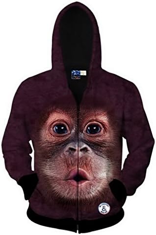 Groupstars Men's Fashion Hip Hop Style 3D Monkey Print Hoodies Small Brown