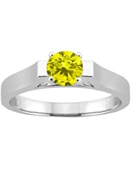 0.55 Ct Round Canary SI1/SI2 Diamond 18K White Gold Solitaire Ring