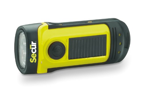 Secur Waterproof Hand crank or built in Solar powered 3 LED Flashlight, High power 3 functions LED, Dynamo powered no batteries needed, waterproof up to 45 feet