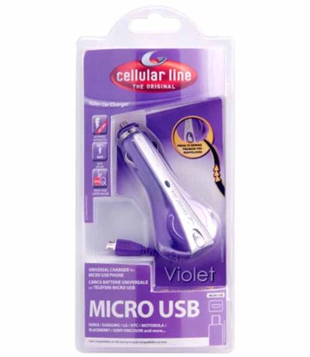 Cellular Line CBRARMICROUSB1V Kfz-Ladeger&auml;t mit integriertem Kabelaufroller im Geh&auml;use und Mikro-USB-Stecker lila
