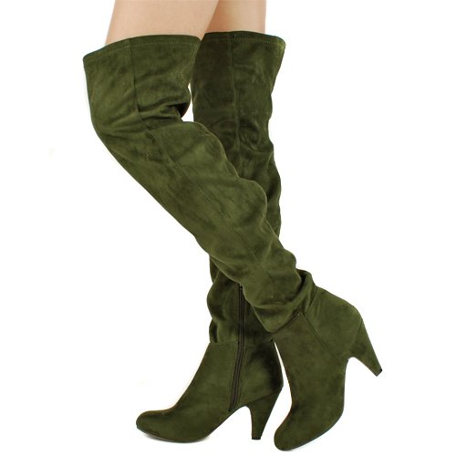 Leann11 Faux Suede Thigh High Boots ARMY GREEN