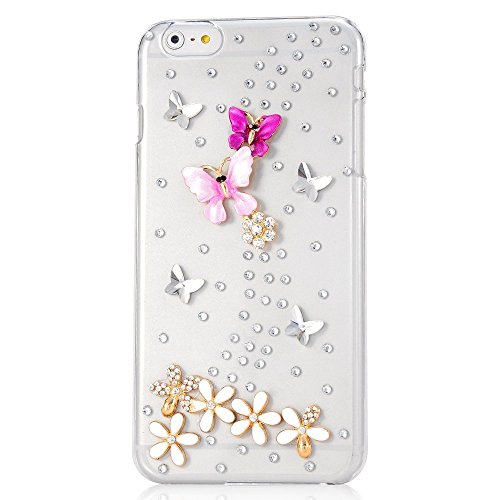 iPod Touch (6th Generation) Case, Sense-TE Luxurious Crystal 3D Handmade Sparkle Glitter Diamond Rhinestone Clear Cover with Retro Bowknot Anti Dust Plug - Dance Butterfly Flowers