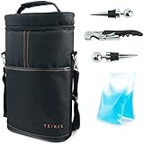 TeiKis&reg; 2 Bottles Wine Travel Bag - Included Bottle Opener: Corkscrew & Bottle Opener & Foil Cutter[All In One] - Wine/champagne Cooler Insulated Bag - Wine Traveler