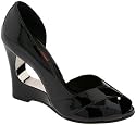 KORS By Michael Kors Danger Women's Open Toe Wedge Black Patent Silver Speccio