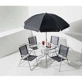 MINTO GARDEN SET. 4 CHAIRS. GLASS TABLE. 2M PARASOL