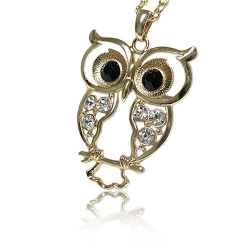 Gold Crystal Owl Pendant Long Chain Necklace Fashion Jewelry