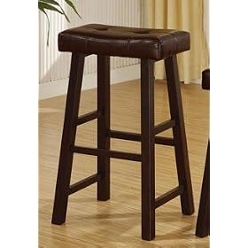 Click here to buy Pair of 29 Dark Espresso Wood Barstools Wrapped in Brown Leatherette by Best Deal Stores.