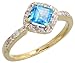 14 Karat Gold Steinen Ring, mit 0.25 Karat Brilliantschliff Diamanten & 0.65 Karat 5mm Prinzessschliff Blau Topas Stein, (9mm) breit