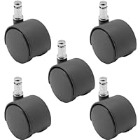 5 Pack - 50mm Nylon Twin Wheel Chair Casters, Black, with 7/16 x 1-7/16 Grip Ring Stem