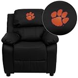 Flash Furniture Clemson University Tigers Embroidered Black Leather Kids Recliner with Storage Arms