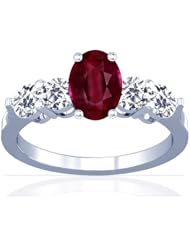 Platinum Oval Cut Ruby Ring With Sidestones