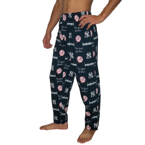 Mens MLB New York Yankees Cotton Thermal Sleepwear / Pajama Pants - Royal Blue & White (Size: XL)