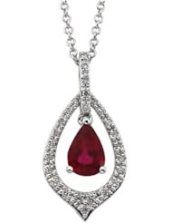 14K White Gold - Genuine Ruby & Diamond Necklace