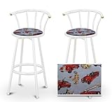 2 Fireman Blue Fabric Specialty / Custom White Barstools with Backrest Set 2 Fireman Blue Fabric Specialty / Custom White Barstools with Backrest Set