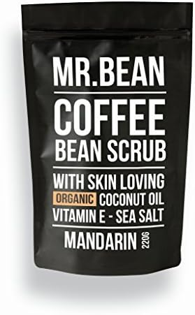 Mr. Bean Organic All Natural Coffee Bean Exfoliating Body Skin Scrub with Coconut Oil, Vitamin E, and Sea Salt- Mandarin by Mr Bean Body Care