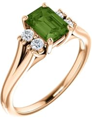 14K Rose Gold 7.00x5.00mm Emerald Cut Green Tourmaline and Diamond Ring -- LIFETIME WARRANTY