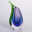 Hand Blown Purple, Blue, & Green Sommerso Teardrop Art Glass Vase with Angled Lip 9.5" tall