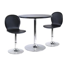 Winsome Spectrum 3pc Dinning Table Set, 29 Round and 2 Swivel Faux Leather Chairs by Winsome