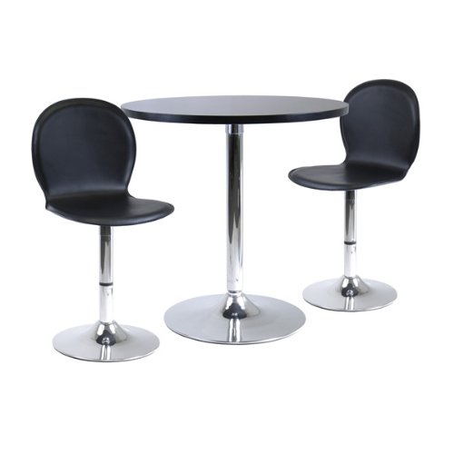 Winsome Spectrum 3pc Dinning Table Set, 29" Round and 2 Swivel Faux Leather Chairs