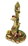 Dragon Figurine with Bird House, Bunny and Flowers By E. Vincent - 5 X 2.75 Inches