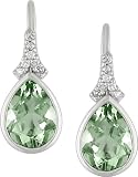 Silver Green Amethyst and Diamond Earrings
