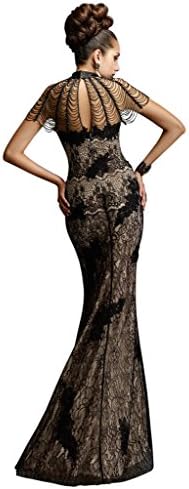 Janique Draped Beading and Lace Evening Gown Black 4
