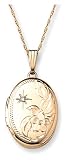 14k Yellow Gold Engraved Oval Locket w/ Diamond Accent, 18