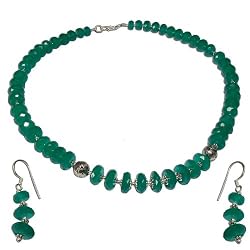 Jewelry Sets Silver Green Onyx Necklace and Earrings