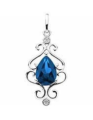 14K White Gold Pear Cut Chatham Created Sapphire and Diamond Pendant -- LIFETIME WARRANTY
