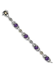 SS 5.14ct 14k Yellow Gold Amethyst Anti. 7.25in Vintage Style Bracelet