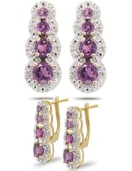 0.08 Cts Diamond & Amethyst Earrings in 14K Yellow Gold